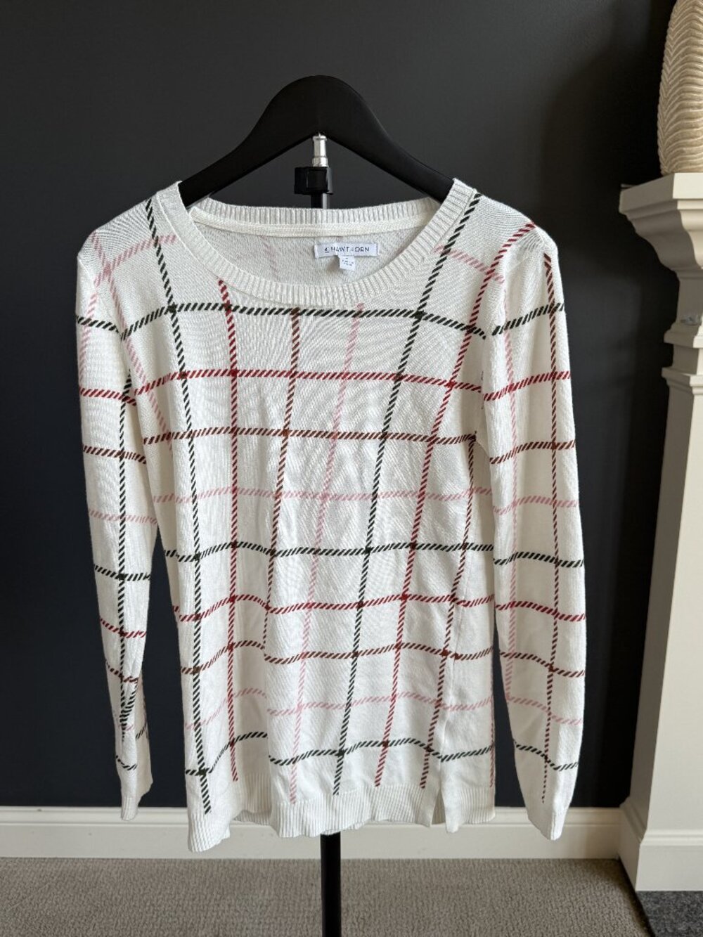 41 Hawthorn Ivory Red Black Windowpane Plaid Sweater